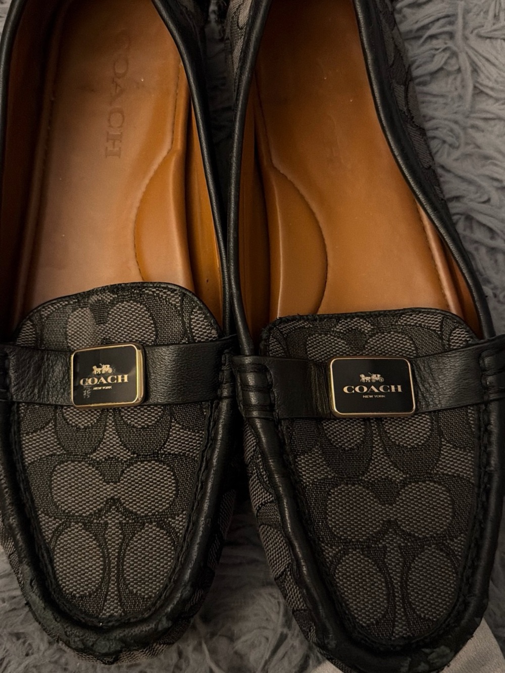 Coach Black Signature Canvas Men’s Driving Loafers with Gold-Tone Logo